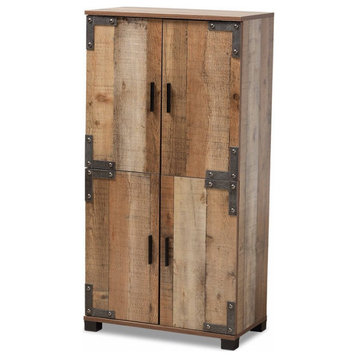 Bowery Hill Farmhouse Wood 4-Door Shoe Cabinet in Rustic brown