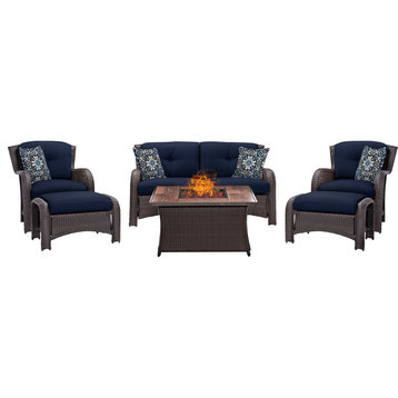 Hanover STRATH6PCFP Strathmere Six Piece Outdoor Wicker Lounge - Navy Blue /