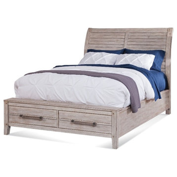 American Woodcrafters Aurora White-washed Wood Queen Sleigh Storage Bed