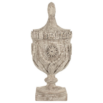 Lea Wooden Urn, Antique White, Distressed Off-White