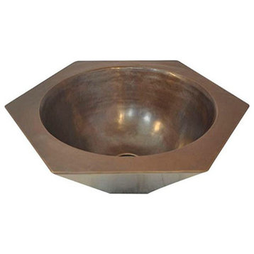 Hexagonal Copper Vessel Sink, Dark Smoke