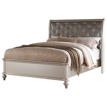 Queen Bed With Silver Button Tufted