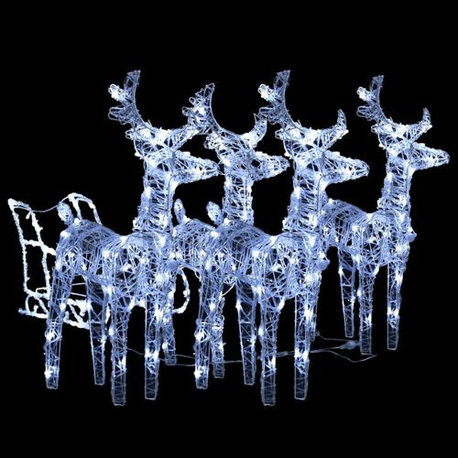 vidaXL Reindeer And Sleigh Christmas Decoration Set of 4 Cool white