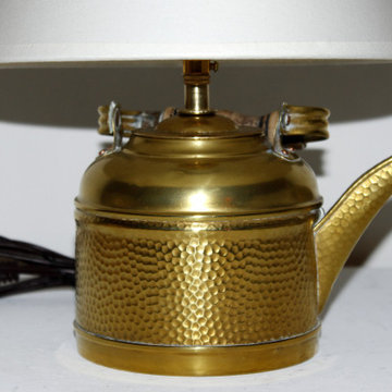 Vintage Brass Tea Kettle Lamp (Without Shade)