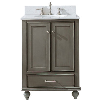 Melissa 24" Bathroom Vanity, Silver Grey, Cararra White Engineered Stone