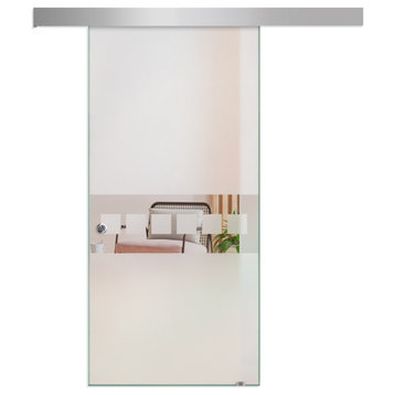 Modern Frosted Glass Sliding Glass Barn Door With Retro Design ALU100, 34"x84", Right