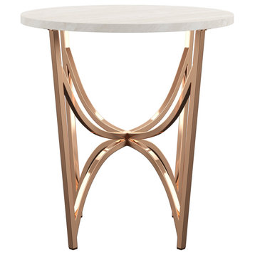Champagne Gold  End Table, White Faux Marble Top