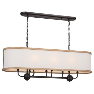 Heddle 42.5" 8 Light Linear Chandelier, Beech and Anvil Iron