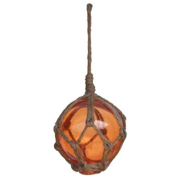 Orange Japanese Glass Ball Fishing Float With Brown Netting Decoration, 3"