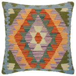 Bareens Designer Rugs - Rustic Turkish Chrystal Hand Woven Kilim Throw Pillow - Embellish your home with this timeless casual chic handmade Southwestern Kilim throw pillow covers made with and cotton. Constructed on a loom by Nomad Turkman people with hand spun and Natural Vegetable dyes these beautiful Kilim pillow covers are known for their beautiful repetitive geometrical, naturalistic floral and traditional patterns yet still giving it a moden look. Masterfully artisan-crafted on traditional Kilim looms with a contemporary fashion palette producing bold intricate sharp patterns making them a standout piece in any decor.