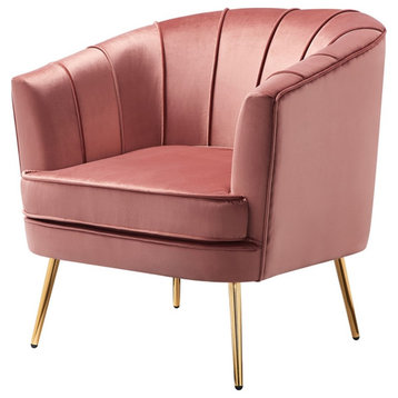 Bowery Hill Mid-Century Velvet Accent Chair in Vintage Pink Rose/Gold