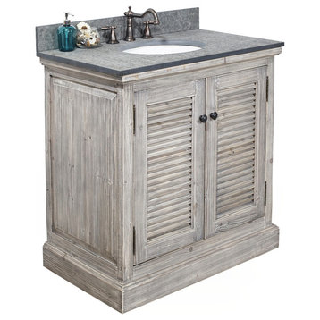 Single Fir Sink Vanity Driftwood With Polished Surface Granite Top, 30", Gray