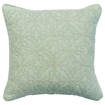 24"x24" Quilted Bouclet Embroidery Blue Linen Pillow Cover�For Sofa - Ozone