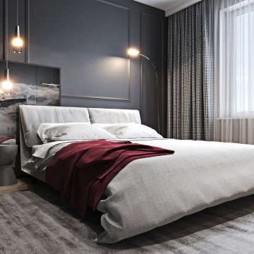 Interiors in Warsaw with burgundy detail