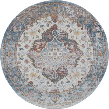 Norah Traditional Oriental Area Rug, Gray, 8' Round