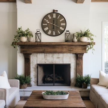 Wood Beam fireplace Mantels with Wooden Legs