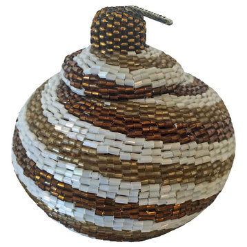Manggis Handwoven Art Glass Basket, Golden Bronze Swirl