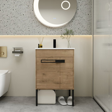 BNK 24" Freestanding Bathroom Vanity With Sink 24 Inch, With Soft Close Doors, Imitative Oak