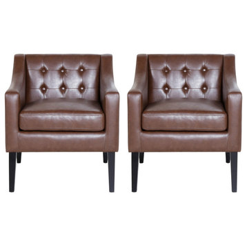 Aragon Tufted Accent Chairs, Set of 2, Dark Brown and Espresso, Faux Leather