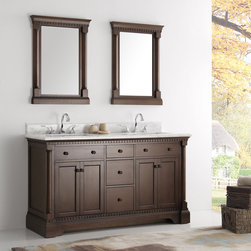 60 inch Antique Coffee Double Sink Bathroom Vanity with Mirror Marble Countertop - Bathroom Vanities And Sink Consoles