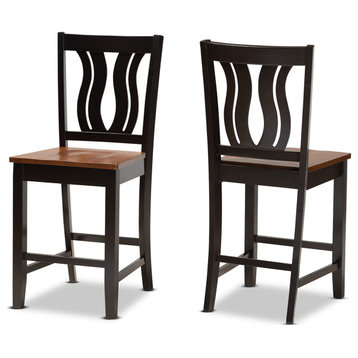 Fenton Two-Tone Dark Brown and Brown Finish Wood 2-Piece Counter Stool Set