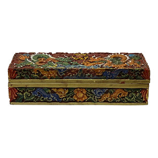 Chinese Mix Color Red Resin Lacquer Dragons Box Display Art Hws2552 ...