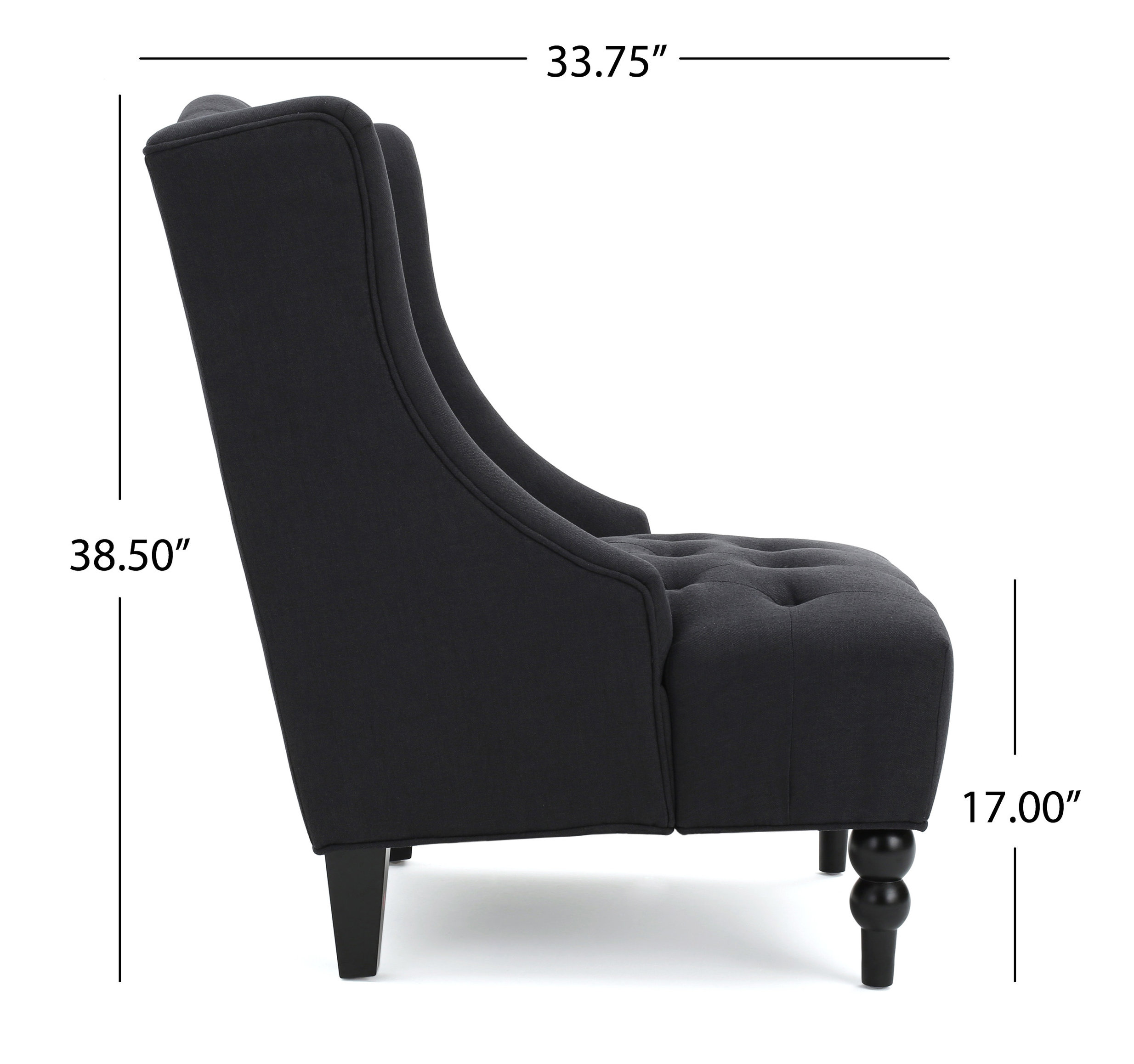 GDF Studio Adriana Tall Wingback Tufted Fabric Club Chair, Dark Charcoal