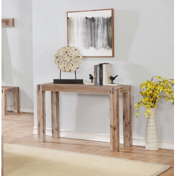 Woodstock Acacia Wood, Metal Inset Media Console Table, Brushed Driftwood