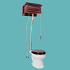 High Tank Toilets Cherry Finish Raised Tank Elong Toilet L-Pipe, White, Cherry, Brass