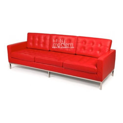 Florence Knoll Style Sofa Italian Leather Red - Sofas