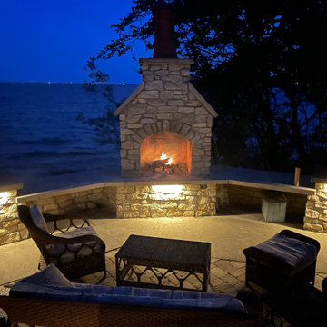 Outdoor fireplace overlooking Lake Erie at Put In Bay