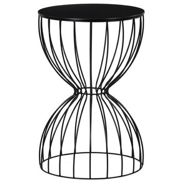Elle Decor Cami Modern Hourglass End Table with Metal Top for Bedroom Black