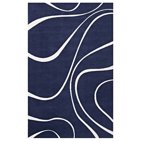 Modern Urban Living Area Rug Runner, Multi/Navy Blue