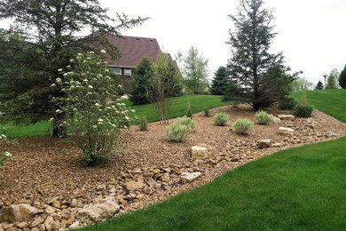 Inspiration for a large traditional full sun backyard stone landscaping in Minneapolis.
