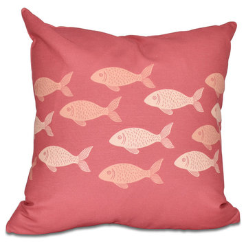 Fish Line, Animal Print Pillow, Coral, 18"x18"