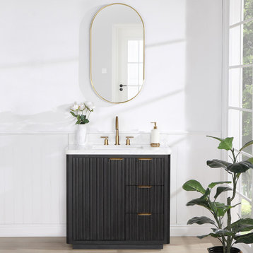 Cadiz Bathroom Vanity with Composite Stone Top, Black, 36", No Mirror
