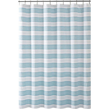 Fabric Shower Curtain: Striped Detailed Decorative Weave, Aqua