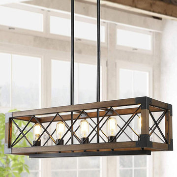 Dining room idea table chandelier hanging wooden frame lamp