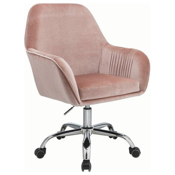ACME Eimer Velvet Upholstered Swivel Office Chair in Peach and Chrome