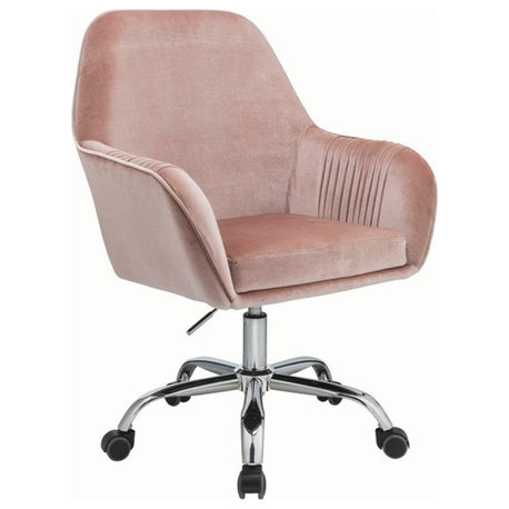 ACME Eimer Velvet Upholstered Swivel Office Chair in Peach and Chrome