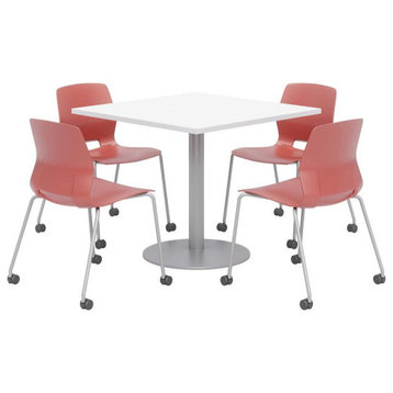 Olio Designs White Square 36in Lola Dining Set - Coral Caster Chairs