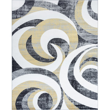 Hughes Contemporary Abstract Area Rug, Yellow/Charcoal, 8'10''x12'2''