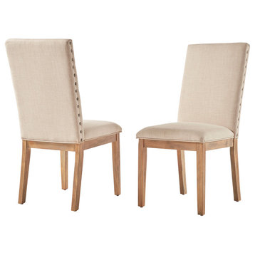 Keighley Nailhead Accent Dining Chair, Set of 2, Beige