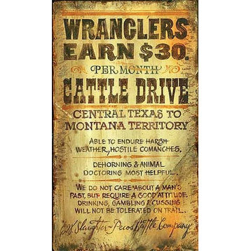Vintage Signs Wranglers Western Cattle Drive Advertisement, 22x15