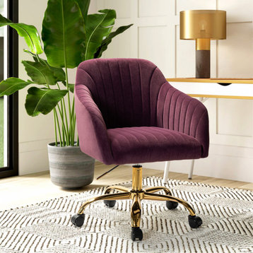 Swivel Rolling Task Chair With Tufted Back, Purple