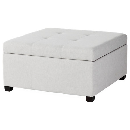 GDF Studio Carlyle Fabric Storage Ottoman, Light Gray Fabric