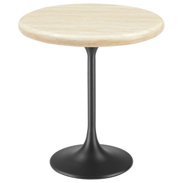 Lippa 20" Round Artificial Travertine Side Table, Black Travertine