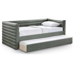 Meridian Furniture - Beverly Vegan Leather Upholstered Daybed, Green - Enjoy added sleeping space with the addition of this Beverly green vegan leather twin daybed. It's upholstered with soft premium vegan leather, it's water-resistant and anti-scratch. Featuring deep channel tufting for comfort and style, the daybed includes a twin trundle with a rolling design for up to an 8" thick mattress. Serve dual purposes with the trundle as storage or an additional sleeping area. With its contemporary design, this daybed blends functionality and elegance, ideal for maximizing space and comfort in your modern living area.