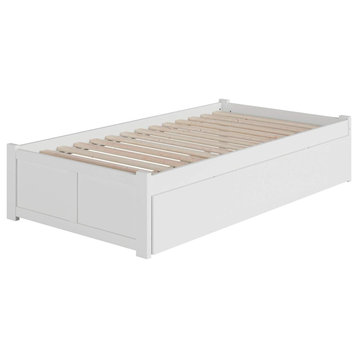 Extra Long Platform Bed, Panel Footboard and Twin Extra Long Trundle, White