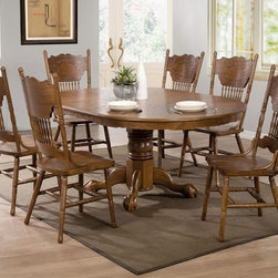 Coaster Brooks 7-Piece Medium Oak Round Oval Table and Chair Set - Dining Sets